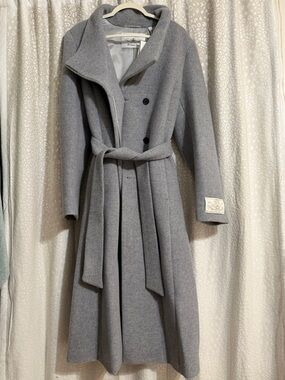 Aritzia Women's Gray Wool Belted Long Coat